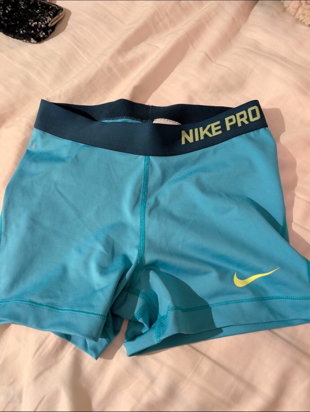 Nike Pro Teal Blue Compression Shorts with Lime Swoosh